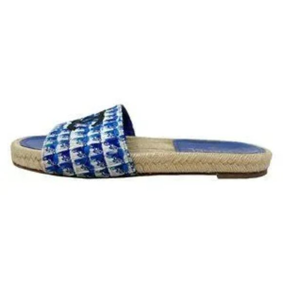 Chanel CC Logo Blue White Tweed Espadrille Flats Mule Sandal Slides - Picture 4 of 5